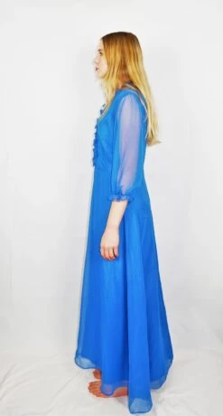 70's Vintage - Brilliant Blue Ruffle Maxi Dress - Size S -KIKIS Clothing Shop DSCF9837