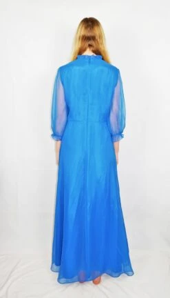 70's Vintage - Brilliant Blue Ruffle Maxi Dress - Size S -KIKIS Clothing Shop DSCF9839