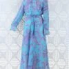 70's Vintage Maxi Dress - Aqua Blue And Lilac Paisley - Size S