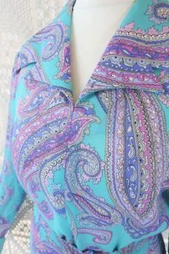 70's Vintage Maxi Dress - Aqua Blue And Lilac Paisley - Size S -KIKIS Clothing Shop IMG 0337 42c8da1d a3dc 4442 95cf e1346e8dc353