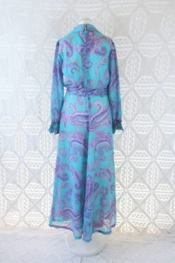 70's Vintage Maxi Dress - Aqua Blue And Lilac Paisley - Size S -KIKIS Clothing Shop IMG 0341 e4a5b9e1 a59f 44ab 94d0 d636ec69c555