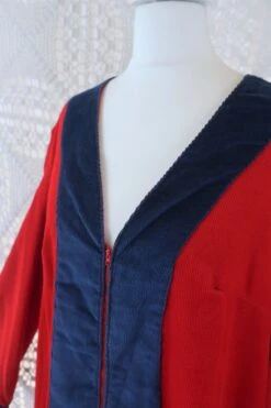 70's Vintage Dress - Corduroy Bright Red W/ Blue Trim Kaftan - Size M/L 11 70's Vintage Dress - Corduroy Bright Red W/ Blue Trim Kaftan - Size M/L -KIKIS Clothing Shop IMG 0347 61f05dce 4a31 4d5a 9a29 fc6d27e59e63
