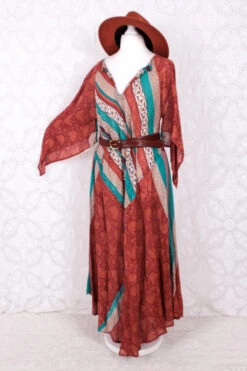 Goddess Dress - Vintage Cotton - Rust & Burnt Orange Patchwork - Free Size