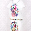 Vintage Dress - Mexican Peacock Floral Embroidered Midi - Free Size