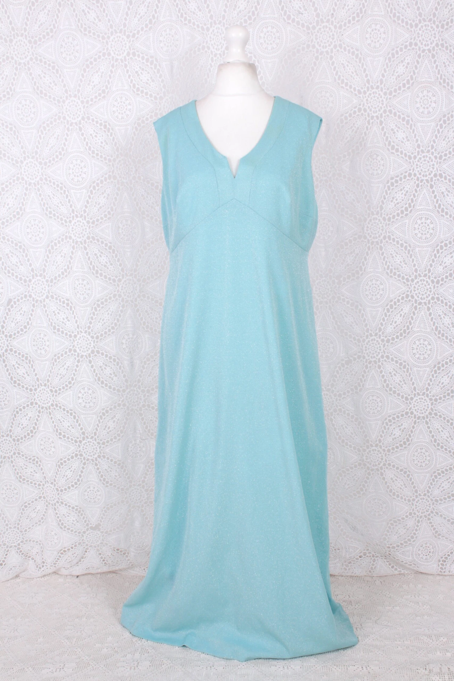 Vintage Dress - Powdered Aquamarine Sparkle Maxi - Size L 3 Vintage Dress - Powdered Aquamarine Sparkle Maxi - Size L - Image 3