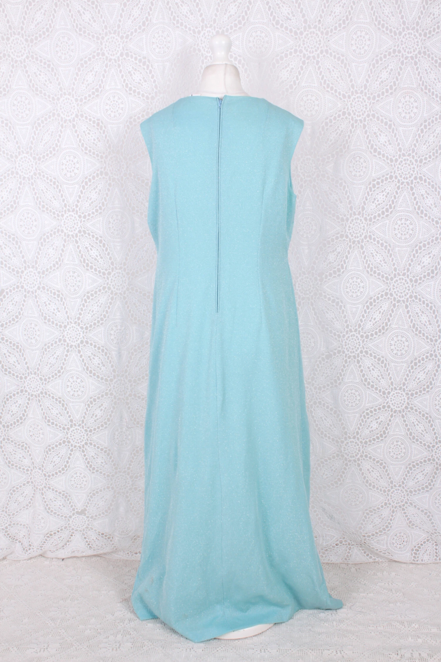 Vintage Dress - Powdered Aquamarine Sparkle Maxi - Size L 4 Vintage Dress - Powdered Aquamarine Sparkle Maxi - Size L - Image 4