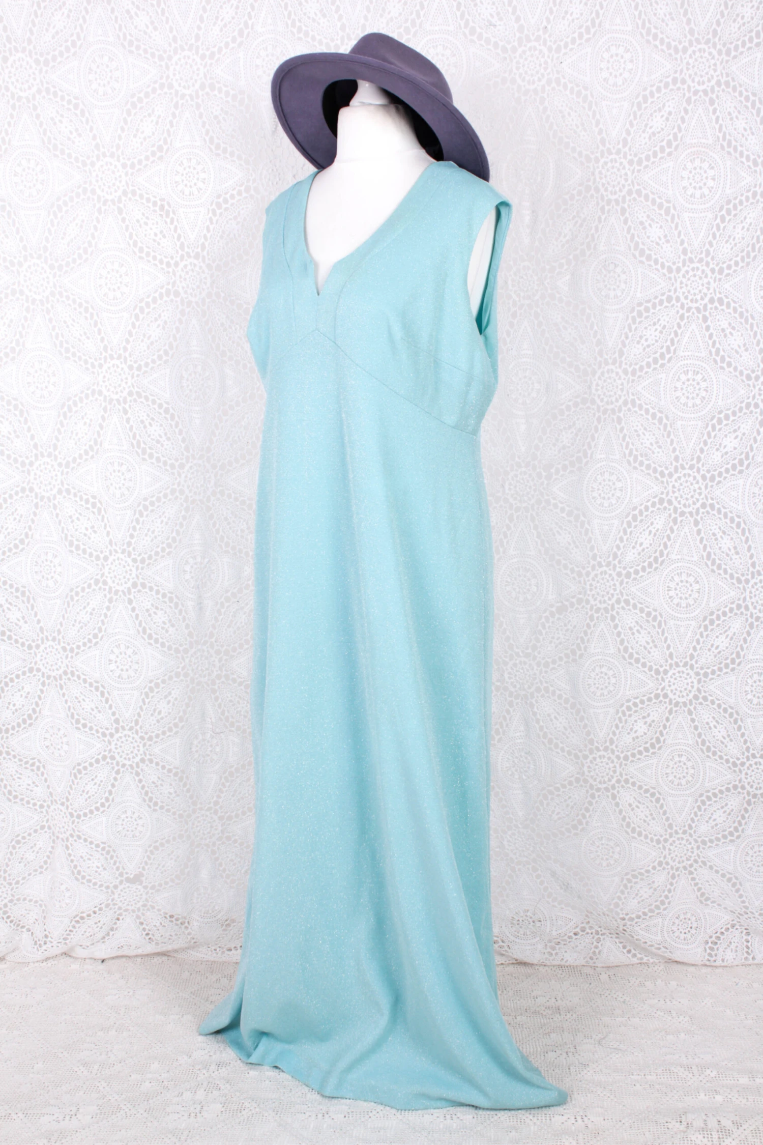 Vintage Dress - Powdered Aquamarine Sparkle Maxi - Size L 1 Vintage Dress - Powdered Aquamarine Sparkle Maxi - Size L