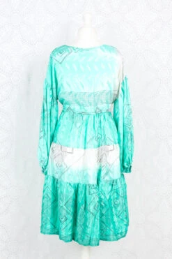 Gypsophila Mini Dress - Vintage Indian Sari - Sheer Seafoam Green - M/L -KIKIS Clothing Shop IMG 0526 b808a15b 9226 4652 8b8b d282a45b6471