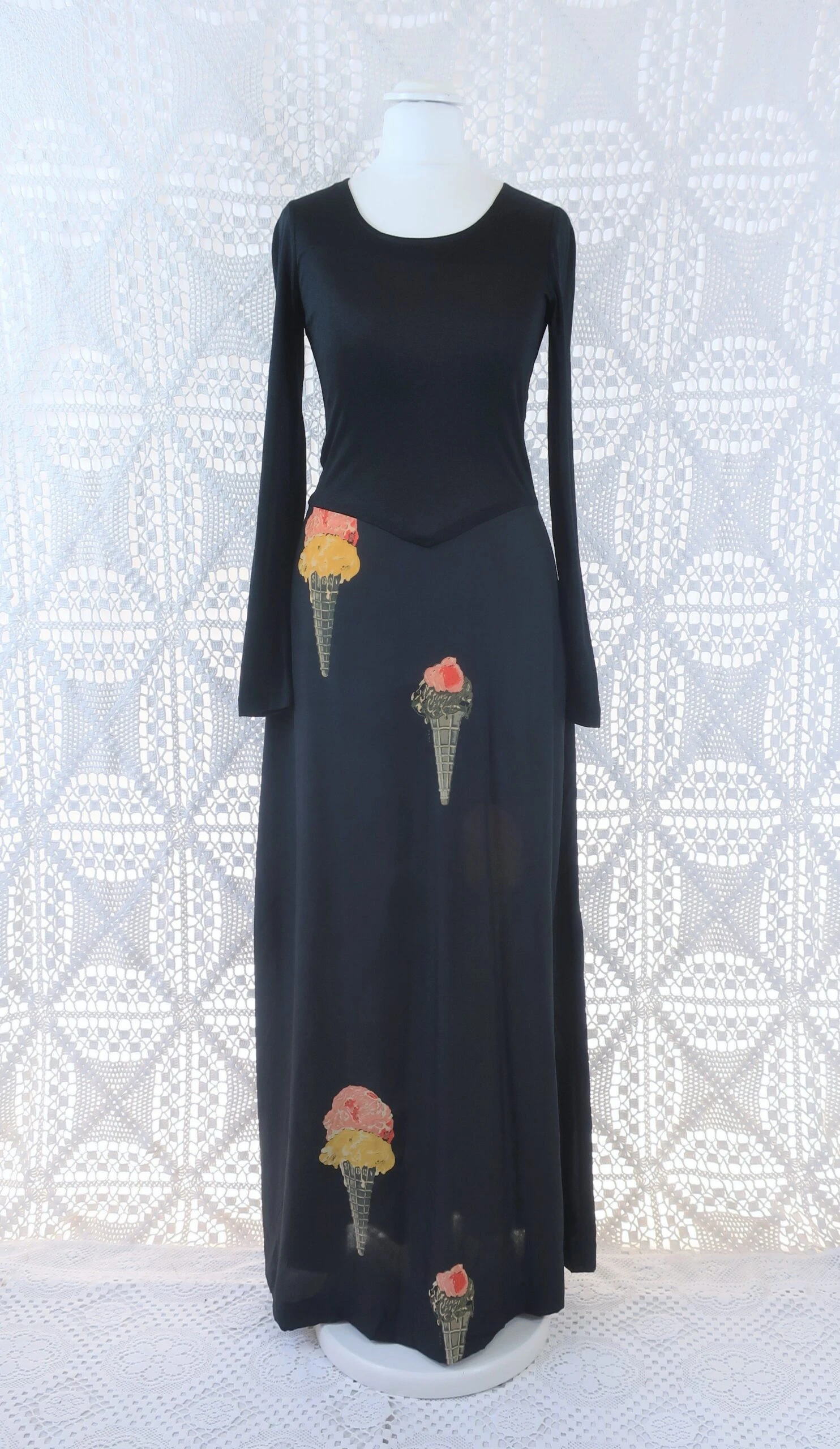 Vintage Dress - Charcoal Ice Cream Cone Print Maxi - Size XS 2 Vintage Dress - Charcoal Ice Cream Cone Print Maxi - Size XS - Image 2