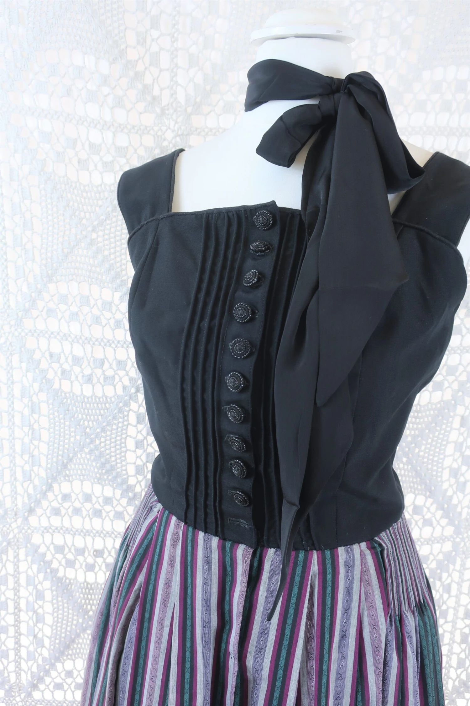 SALE Vintage Dress - Scandinavian Mauve Pinstripe Strappy Midi - Size XS 4 SALE Vintage Dress - Scandinavian Mauve Pinstripe Strappy Midi - Size XS - Image 4