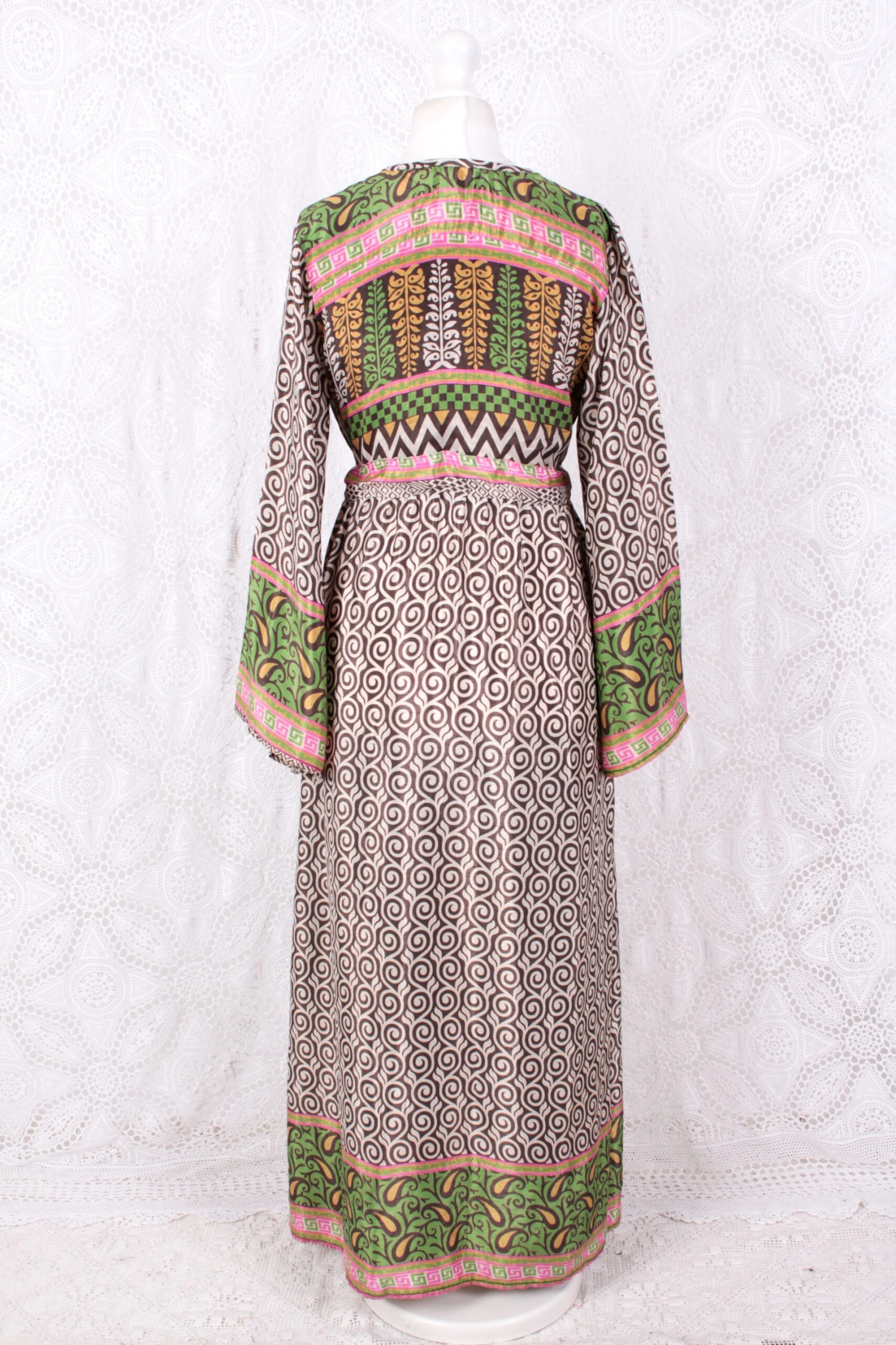 Lily Maxi Dress - Elm, Pink & Pear Vintage Sari - Size S/M 4 Lily Maxi Dress - Elm, Pink & Pear Vintage Sari - Size S/M - Image 4