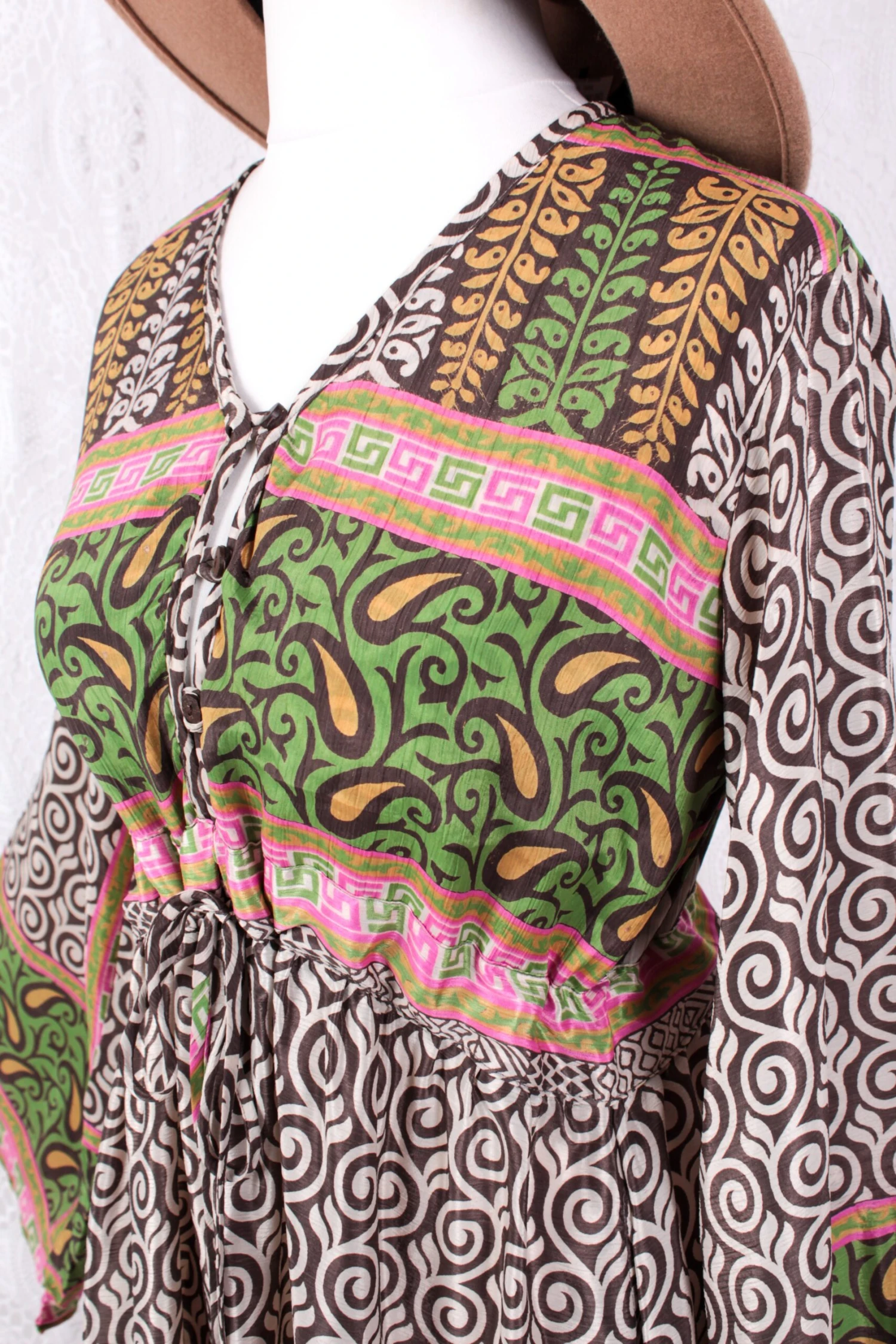 Lily Maxi Dress - Elm, Pink & Pear Vintage Sari - Size S/M 3 Lily Maxi Dress - Elm, Pink & Pear Vintage Sari - Size S/M - Image 3