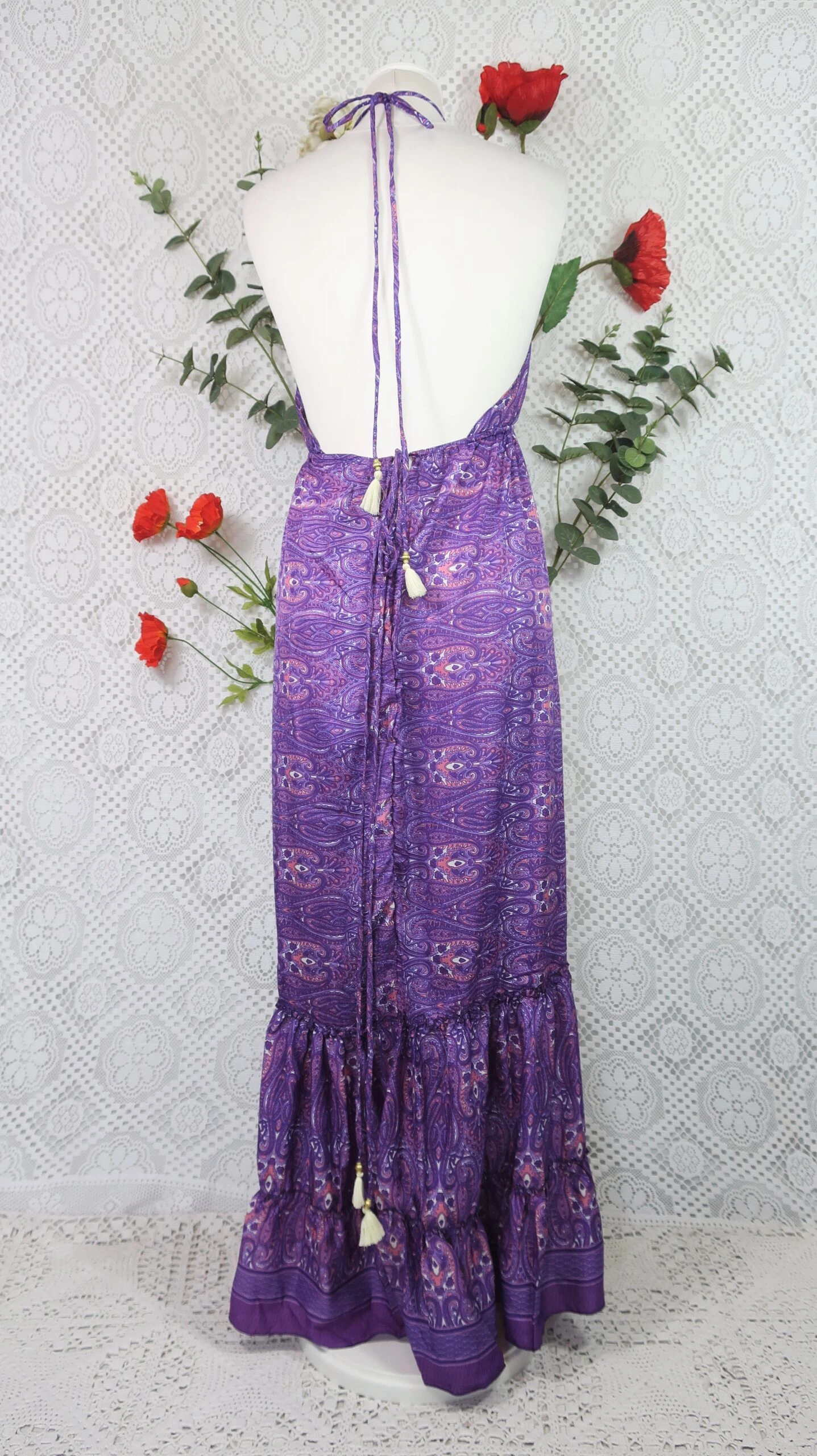 Cherry Halter-Neck Maxi Dress - Purple & Violet Paisley Floral Sari (XS - S/M) 9 Cherry Halter-Neck Maxi Dress - Purple & Violet Paisley Floral Sari (XS - S/M) - Image 9