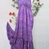 Cherry Halter-Neck Maxi Dress - Purple & Violet Paisley Floral Sari (XS - S/M)