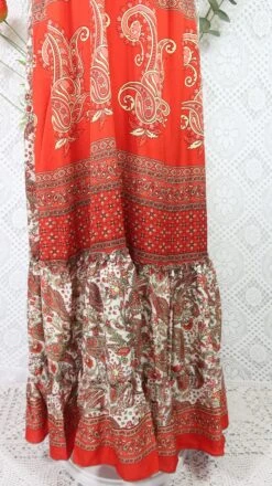 Cherry Halter-Neck Maxi Dress - Ivory & Scarlet Paisley Floral Sari (XS - S/M) -KIKIS Clothing Shop IMG 0639 c0c5d109 e535 48cc b0eb 9336df8d61a4
