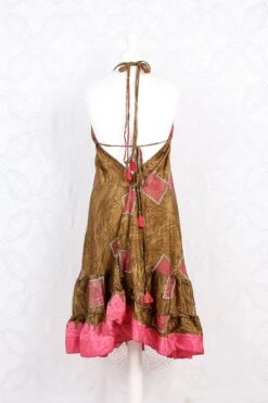 Blossom Mini Halter Dress - Vintage Indian Sari - Bubblegum & Fudge - M/L -KIKIS Clothing Shop IMG 0639 d27f6e02 f0b7 4d13 afae c8d0f565f828