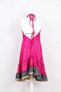 Blossom Mini Halter Dress - Vintage Indian Sari - Hot Pink Floral - M/L -KIKIS Clothing Shop IMG 0649 bde392b8 fdd1 4bbf adc3 4dd265a29b47