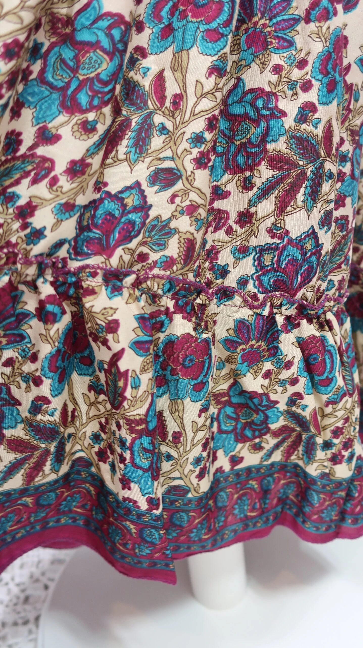 Cherry Halter-Neck Maxi Dress - Cream, Teal & Sangria Floral Sari (S/M - M/L) 7 Cherry Halter-Neck Maxi Dress - Cream, Teal & Sangria Floral Sari (S/M - M/L) - Image 7