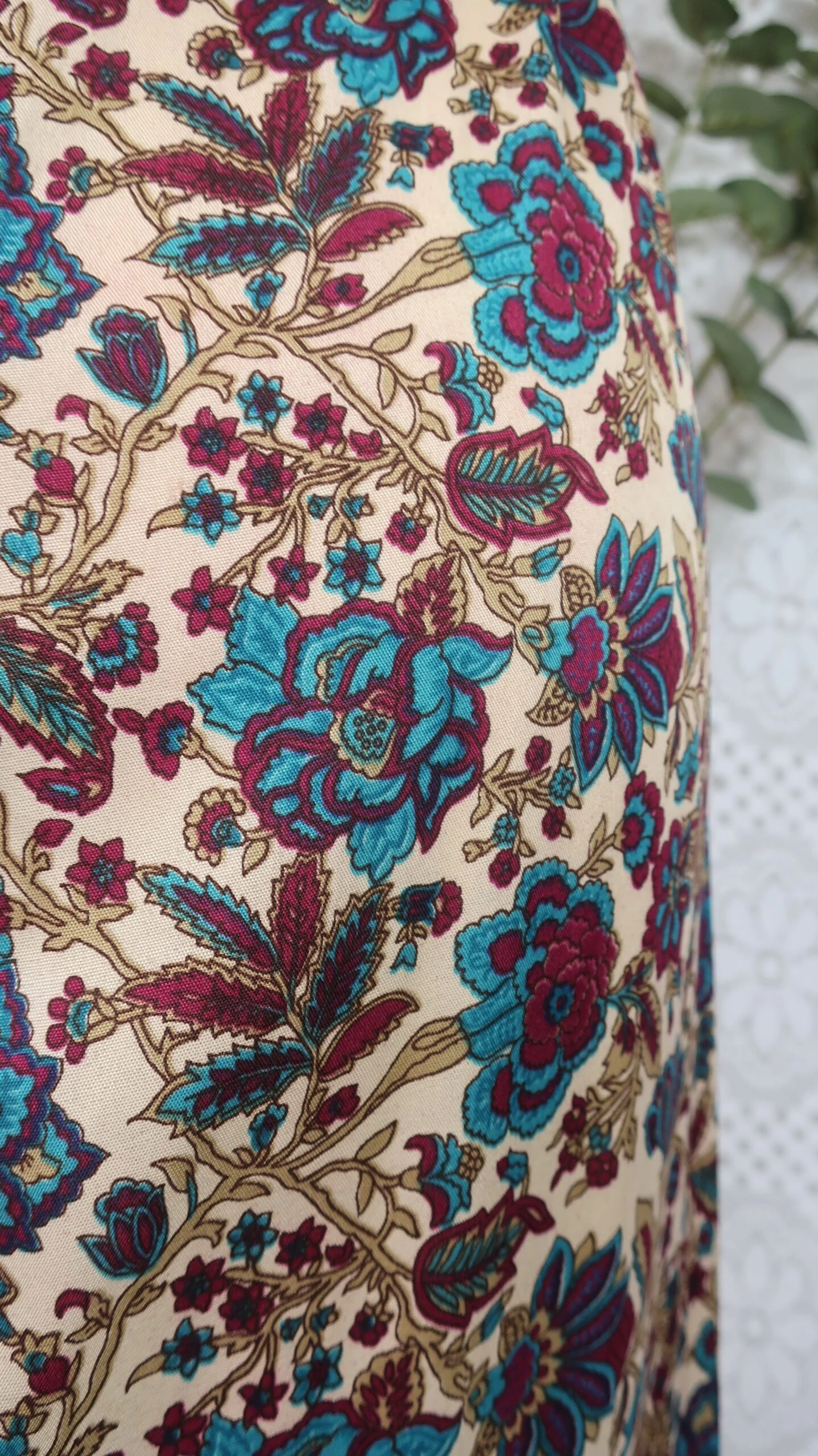 Cherry Halter-Neck Maxi Dress - Cream, Teal & Sangria Floral Sari (S/M - M/L) 4 Cherry Halter-Neck Maxi Dress - Cream, Teal & Sangria Floral Sari (S/M - M/L) - Image 4