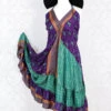 Blossom Mini Halter Dress - Vintage Indian Sari - Purple, Teal & Gold - S/M