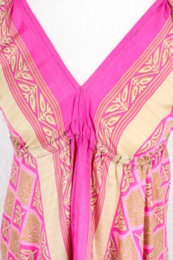 Blossom Mini Halter Dress - Vintage Indian Sari - Pink & Sand Chequer - S/M -KIKIS Clothing Shop IMG 0730 6372cf49 6e3c 47f3 8c30 ce785bbd02fe