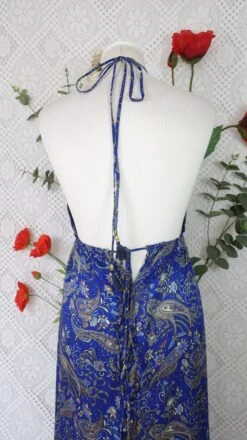 Cherry Halter-Neck Maxi Dress - Royal Blue & Lemon Floral Sari (S/M - M/L) -KIKIS Clothing Shop IMG 0740 5be0836c 562f 4807 9810 6dd358f45645