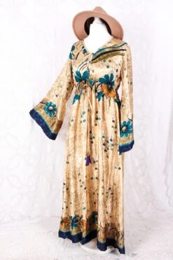 Lily Maxi Dress - Vintage Sari - Gold & Blue Shimmer - Size S/M