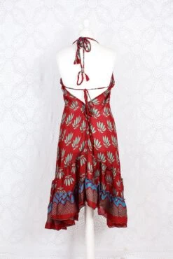 Blossom Mini Halter Dress - Vintage Indian Sari - Sheer Ruby Floral - S/M -KIKIS Clothing Shop IMG 0794 6712daac 5265 4461 9c36 92d07fd3acbd