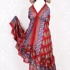 Blossom Mini Halter Dress - Vintage Indian Sari - Sheer Ruby Floral - S/M