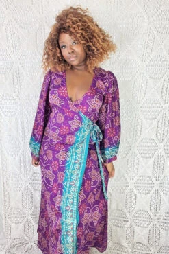 Lola Long Wrap Dress - Vintage Indian Sari - Amethyst & Jade - S/M 9 Lola Long Wrap Dress - Vintage Indian Sari - Amethyst & Jade - S/M -KIKIS Clothing Shop IMG 0819b