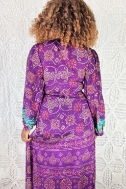 Lola Long Wrap Dress - Vintage Indian Sari - Amethyst & Jade - S/M 8 Lola Long Wrap Dress - Vintage Indian Sari - Amethyst & Jade - S/M -KIKIS Clothing Shop IMG 0821b