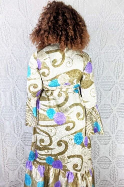 Sylvia Wrap Dress - Vintage Indian Sari - Golden Shimmer Floral (S/M) 6 Sylvia Wrap Dress - Vintage Indian Sari - Golden Shimmer Floral (S/M) -KIKIS Clothing Shop IMG 0878b