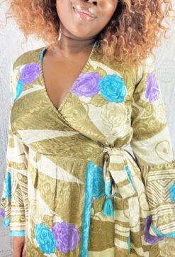 Sylvia Wrap Dress - Vintage Indian Sari - Golden Shimmer Floral (S/M) 7 Sylvia Wrap Dress - Vintage Indian Sari - Golden Shimmer Floral (S/M) -KIKIS Clothing Shop IMG 0880b