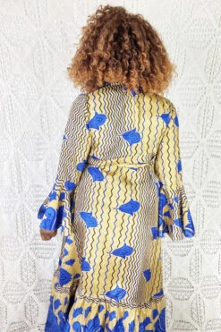 Sylvia Wrap Dress - Vintage Indian Sari - Gold & Cobalt (S/M) 8 Sylvia Wrap Dress - Vintage Indian Sari - Gold & Cobalt (S/M) -KIKIS Clothing Shop IMG 0885b