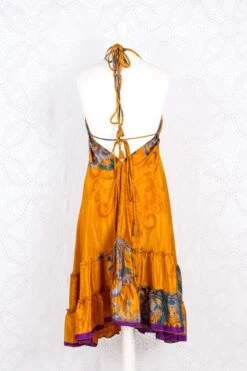 Blossom Mini Halter Dress - Vintage Indian Sari - Honey Gold Abstract - M/L -KIKIS Clothing Shop IMG 0892 ffcd110f 6e19 40d2 9701 3e2690e5fa35