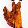Blossom Mini Halter Dress - Vintage Indian Sari - Amber & Garnet Flower - M/L