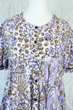 Vintage Indian Cotton Smock Dress - Wisteria & Olive - Free Size M -KIKIS Clothing Shop IMG 0932 4b0fa222 02f0 482d a772 8dd102d1887e