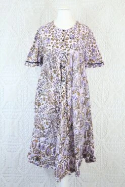 Vintage Indian Cotton Smock Dress - Wisteria & Olive - Free Size M -KIKIS Clothing Shop IMG 0934 20b92c36 8794 4c9a be3c 9d02146ad7cc