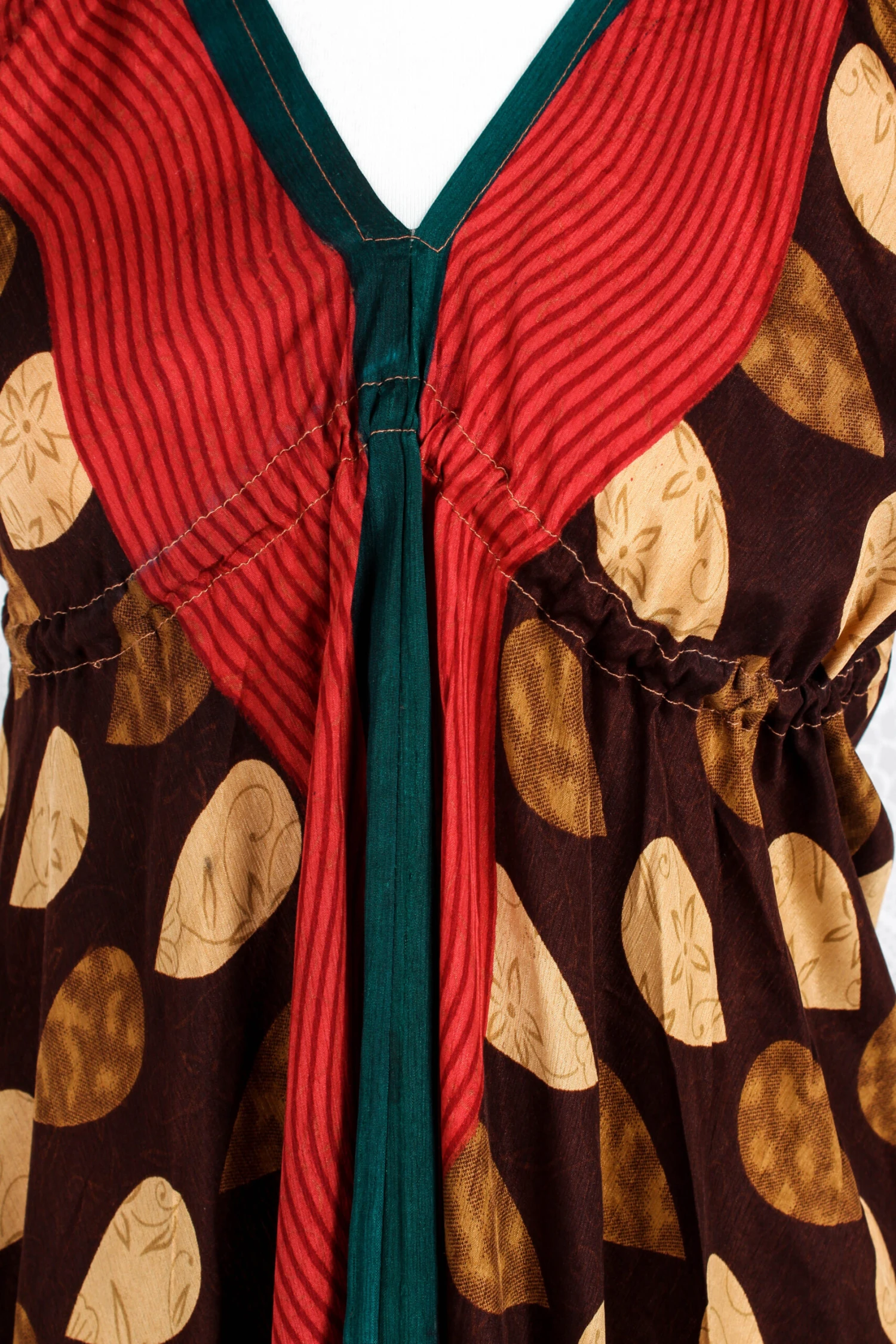 Blossom Mini Halter Dress - Vintage Indian Sari - Carob & Gold Raindrops - M/L 4 Blossom Mini Halter Dress - Vintage Indian Sari - Carob & Gold Raindrops - M/L - Image 4