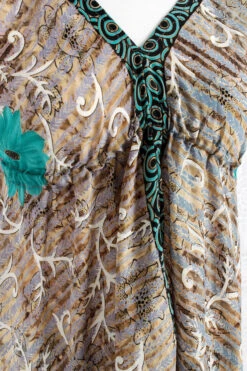 Blossom Mini Halter Dress - Vintage Indian Sari - Grey Aqua & Tan Floral - S/M -KIKIS Clothing Shop IMG 1013 717b77eb 1716 4ca3 a2e9 50d43d2234b0