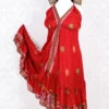 Blossom Mini Halter Dress - Vintage Indian Sari - Sheer Scarlet Shimmer - S/M
