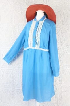 Vintage Mini Dress - Babydoll Blue & Lace - Size M