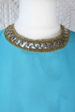 Vintage 70's Dress - Aqua Blue Sleeveless Chiffon Maxi - Size S/M -KIKIS Clothing Shop IMG 1103 adbb8f1f 993c 473b 98bb 69490d3de92a