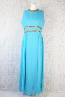 Vintage 70's Dress - Aqua Blue Sleeveless Chiffon Maxi - Size S/M -KIKIS Clothing Shop IMG 1107 4075eaf9 c629 46db 81bd 02b0ce1bc186