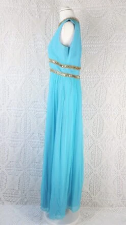 Vintage 70's Dress - Aqua Blue Sleeveless Chiffon Maxi - Size S/M -KIKIS Clothing Shop IMG 1108 daaa6992 2f6f 4a9c a115 a85499f01e64