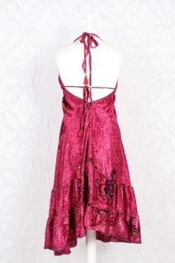 Blossom Mini Halter Dress - Vintage Indian Sari - Deep Pink Shimmer - S/M -KIKIS Clothing Shop IMG 1109 48588072 06da 402c ba6b ede62aa60eda