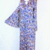 Vintage 70s Dress - Indigo Blue With Autumnal Floral - Size XS