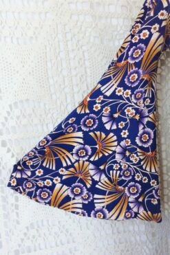 Vintage 70s Dress - Indigo Blue With Autumnal Floral - Size XS -KIKIS Clothing Shop IMG 1153 f5e602b6 5df6 4534 aff9 bdac70a71d66