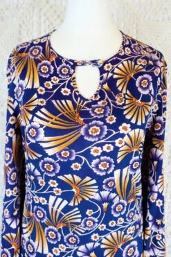 Vintage 70s Dress - Indigo Blue With Autumnal Floral - Size XS -KIKIS Clothing Shop IMG 1154 966a922d 25d8 44ec 8aae 624d3b25546b