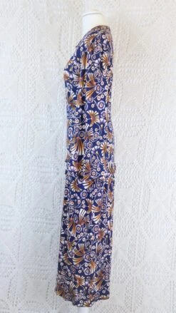 Vintage 70s Dress - Indigo Blue With Autumnal Floral - Size XS -KIKIS Clothing Shop IMG 1158 4896bfdc bfee 47cf 91c9 86356a987f25